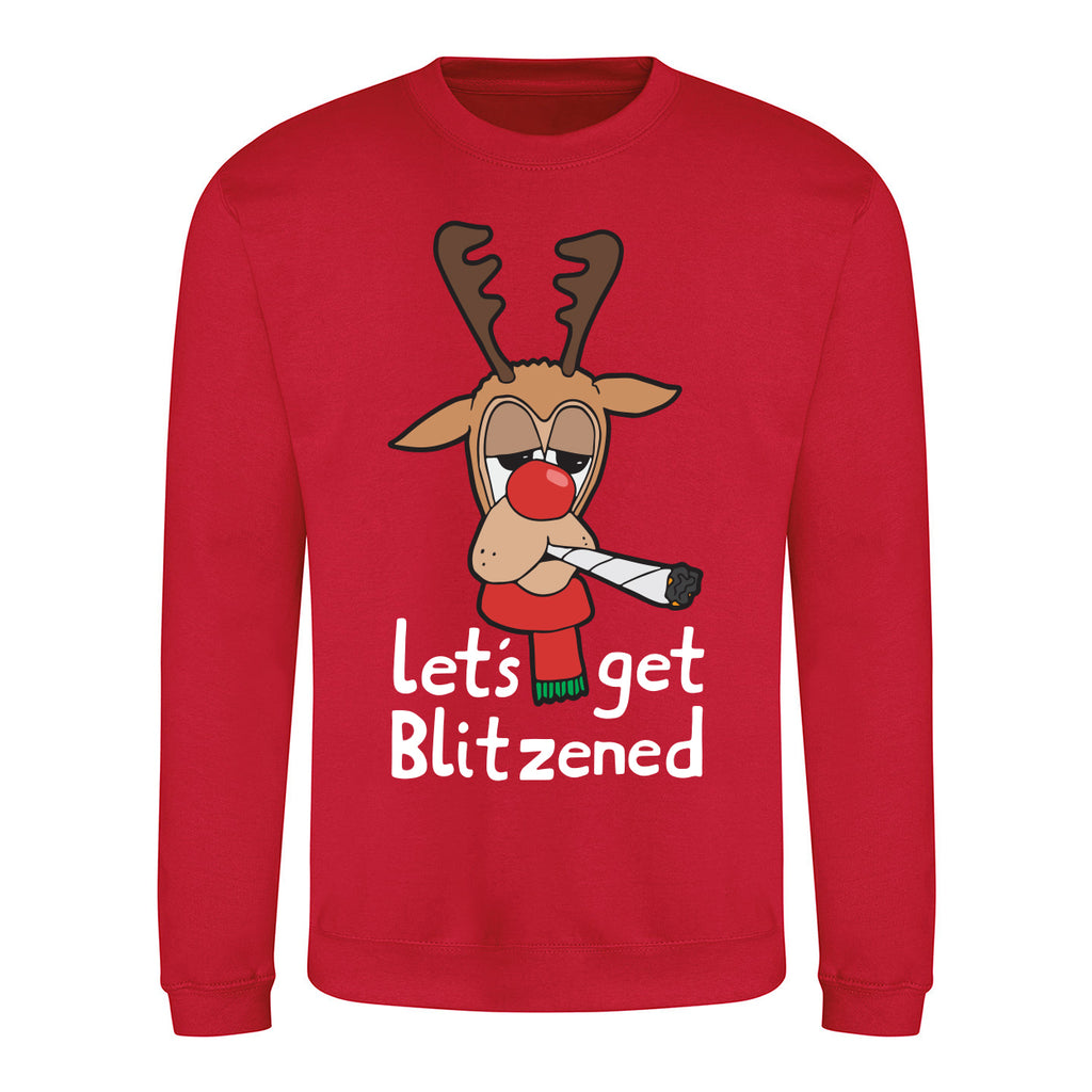 Lets Get Blitzened - Funny Stoner Christmas Jumper - Red