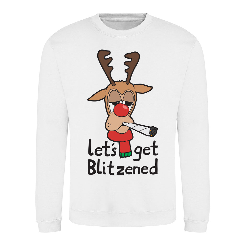 Lets Get Blitzened - Funny Stoner Christmas Jumper - White
