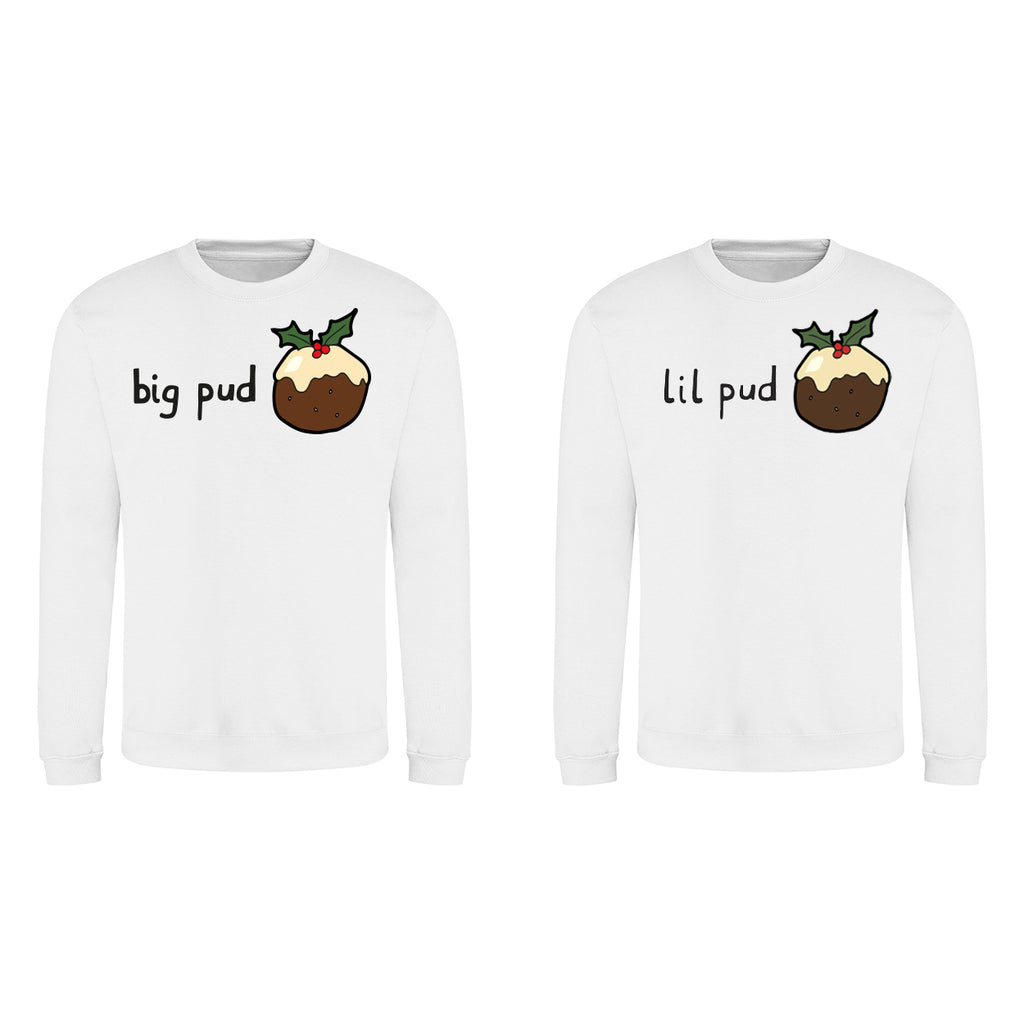 Big Pud Little Pud - Couples Christmas Jumpers - White