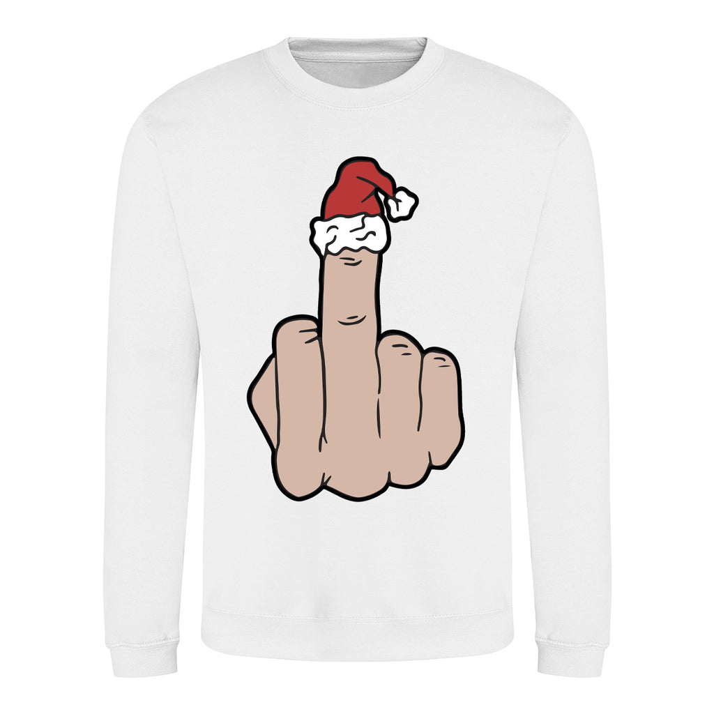 The Finger Hat - Rude Christmas Jumper - White
