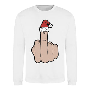 The Finger Hat - Rude Christmas Jumper - White