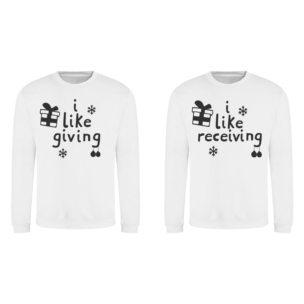 Giving and Receiving - Couples Christmas Jumpers - White