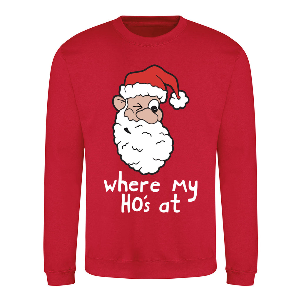 Where My Ho's At - Funny Christmas Jumper - Red