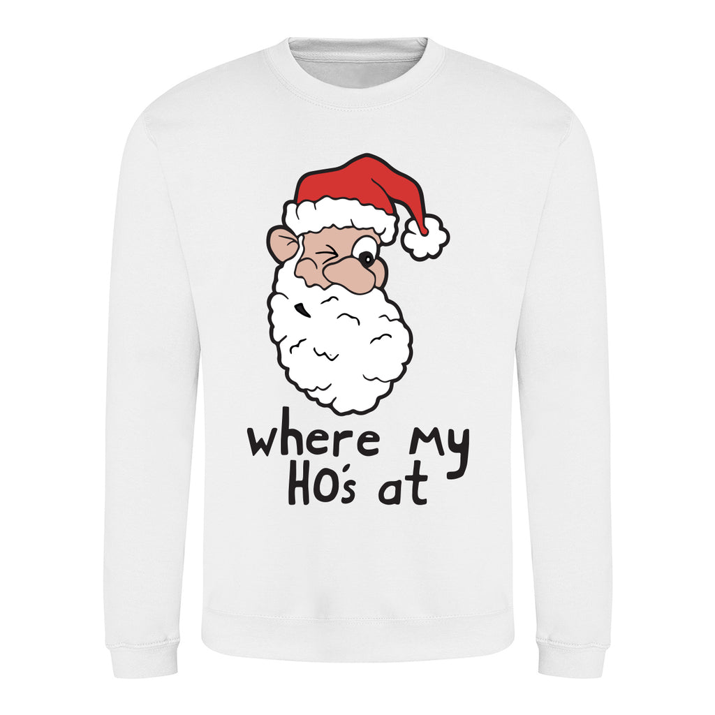 Where My Ho's At - Funny Christmas Jumper - White