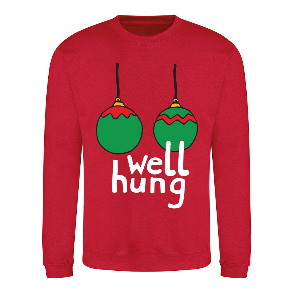 Well Hung - Rude Christmas Jumper - Red