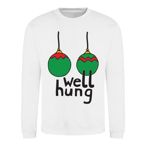 Well Hung - Rude Christmas Jumper - White