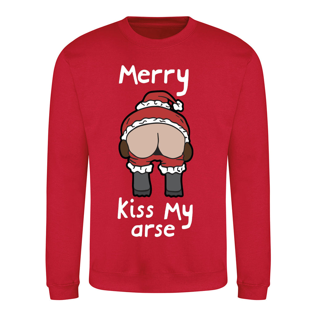 Merry Kiss My Arse - Rude Christmas Jumper - Red