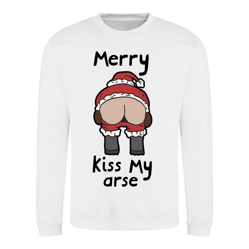 Merry Kiss My Arse - Crude Christmas Jumper - White