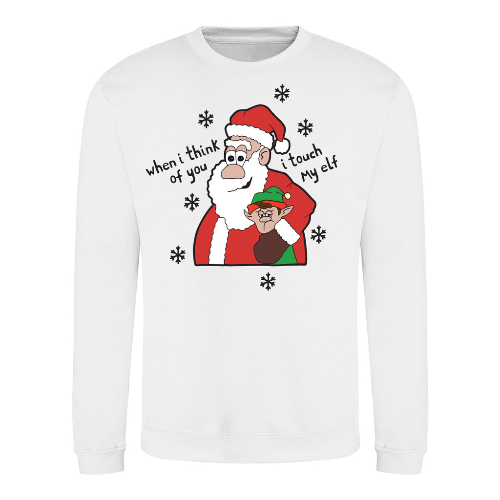 Touch My Elf - Rude Christmas Jumper - White