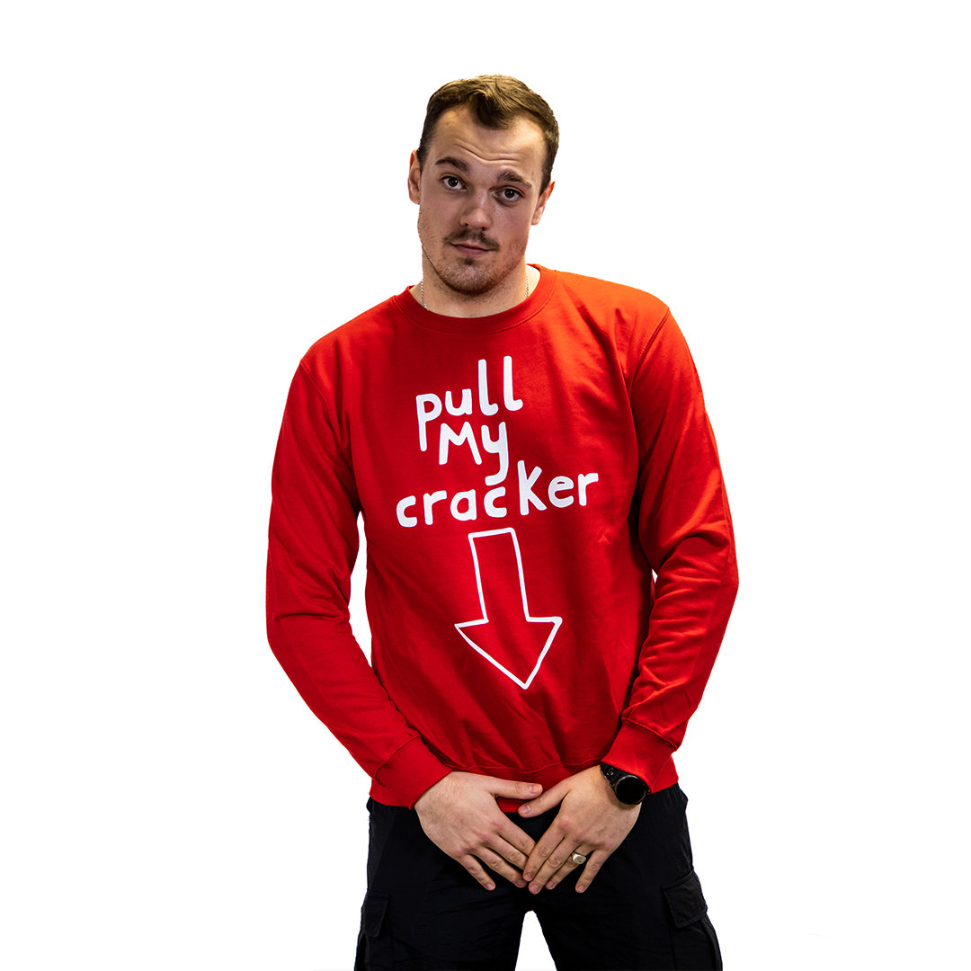 Pull My Cracker - Rude Christmas Jumper - Red