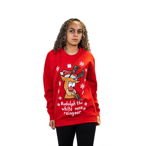 Rudolph The White Nose Reingear - Outrageous Christmas Jumper - Red