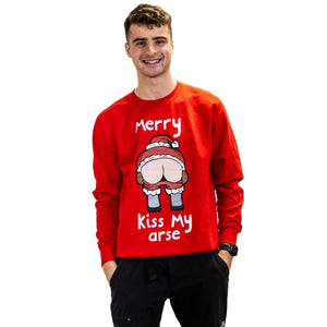 Merry Kiss My Arse - Rude Christmas Jumper - Red