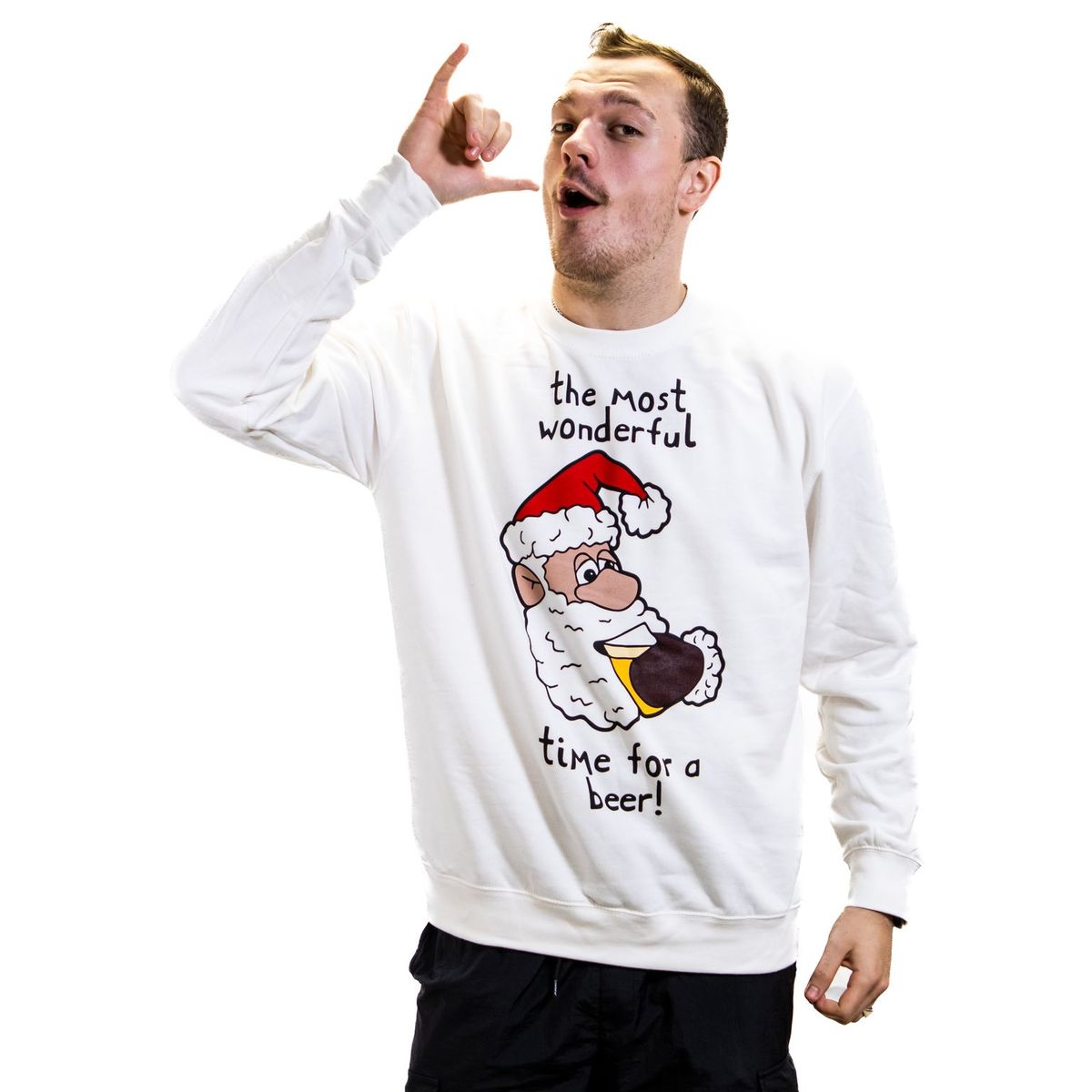 Most Wonderful Time For A Beer - Funny Christmas Jumper - White
