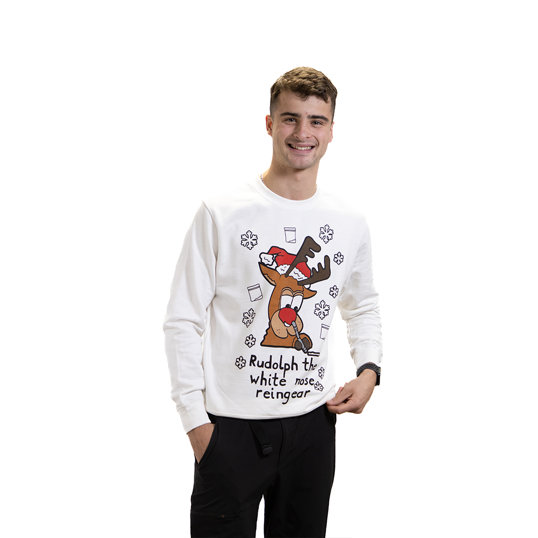 Rudolph The White Nose Reingear - Outrageous Christmas Jumper - White