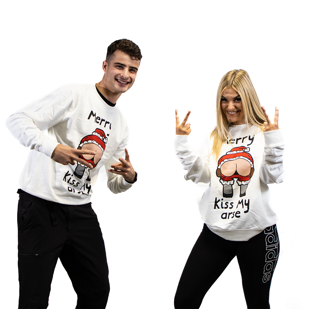 Merry Kiss My Arse - Crude Christmas Jumper - White