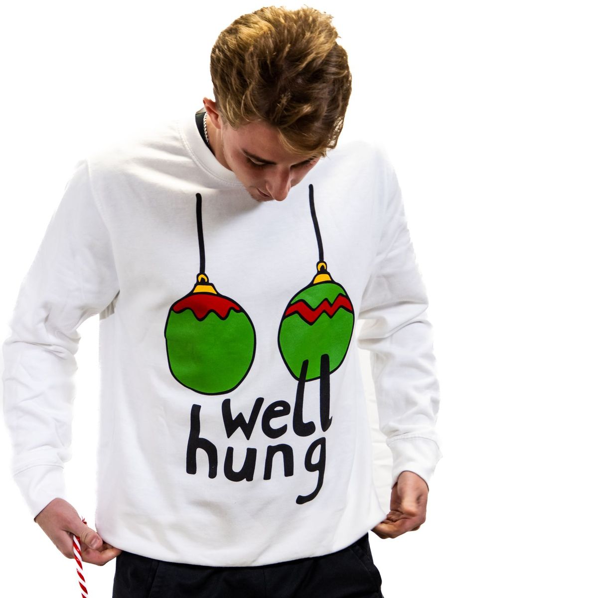 Well Hung - Rude Christmas Jumper - White